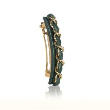 Barrette KELLY cuir et chaine dorée