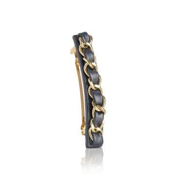 Barrette en cuir et chaine dorée KELLY