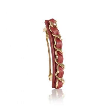 Barrette en cuir et chaine dorée KELLY