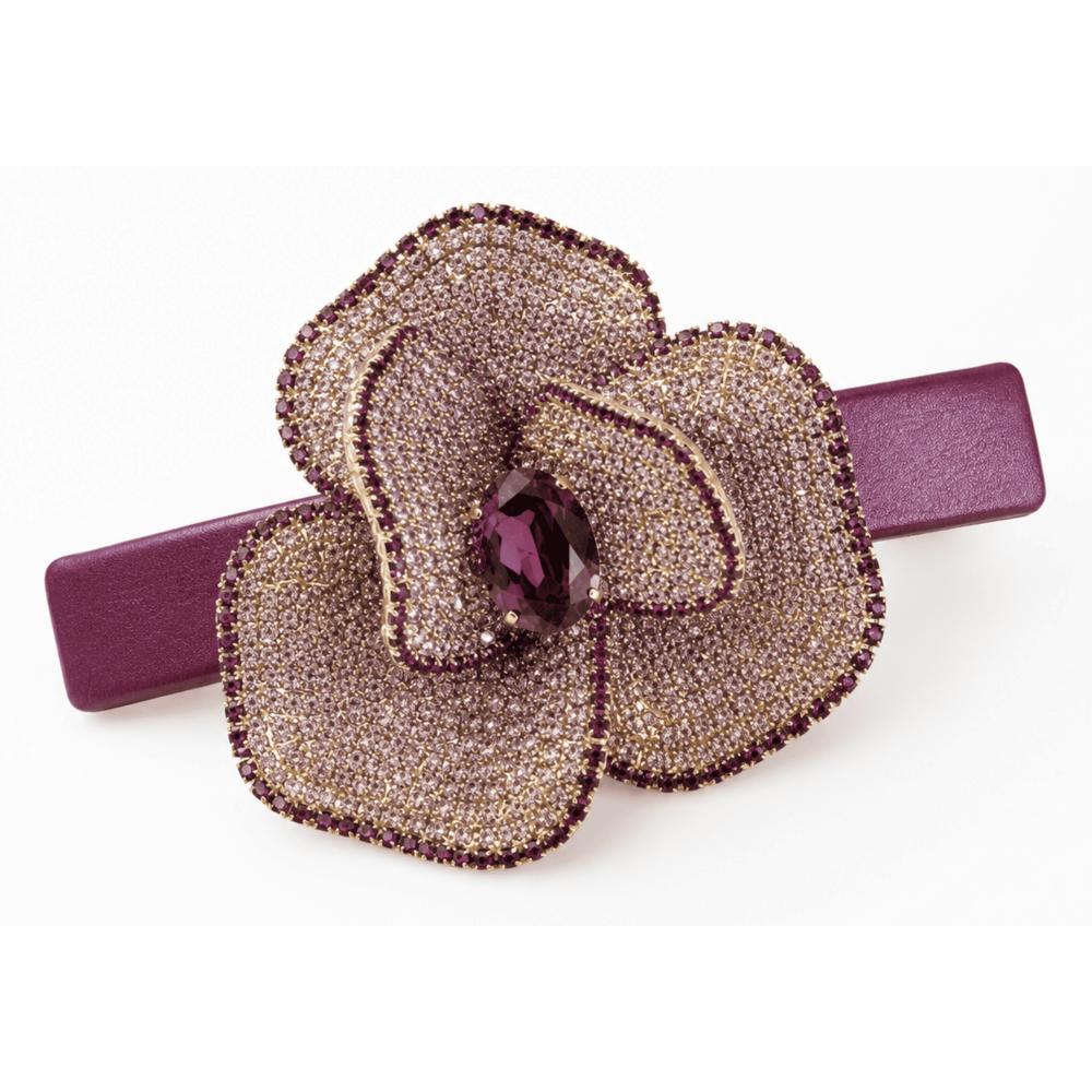 barrette en cuir ornée d'une grosse fleur en stass en crystal de swarovski barrette en cuir ornée d'une grosse fleur en stass en crystal de swarovski